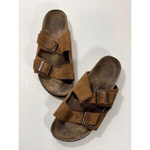 Birkenstock Arizona Sandals Brown Suede Double Strap Slide 41 Mens 8 Womens 10